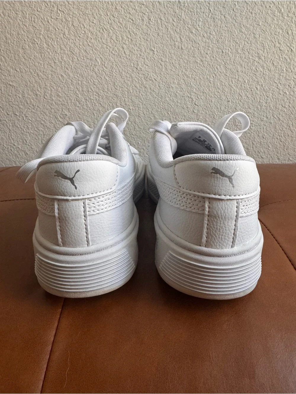 PUMA Smash V3 White Silver SoftFoam Platform Sneakers Size 8